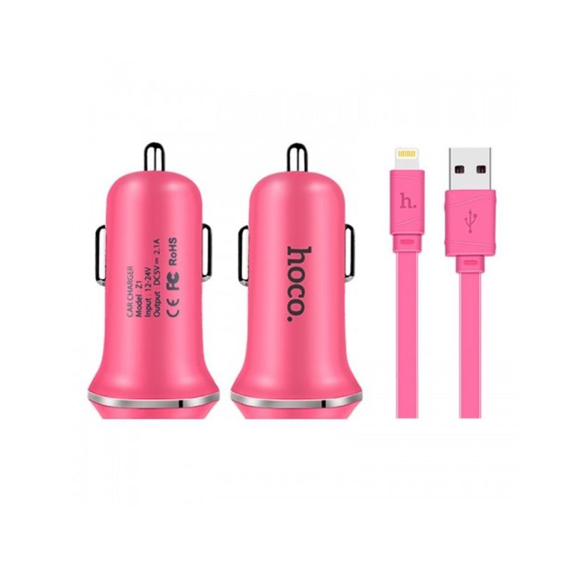 Hoco set Z1 Auto punjač i kabl za Apple pink