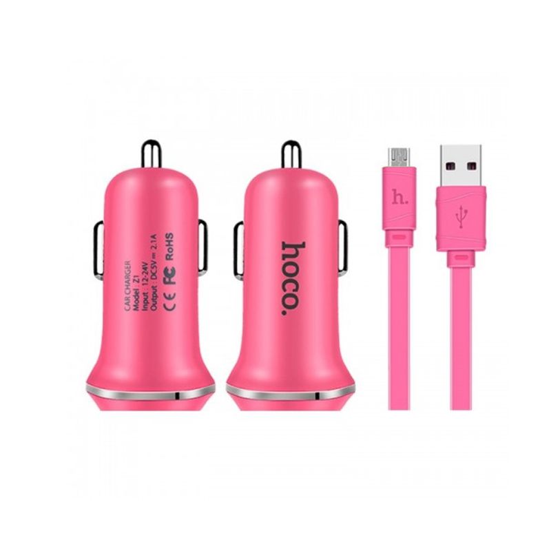 Hoco set Z1 Auto punjač i kabl micro USB pink