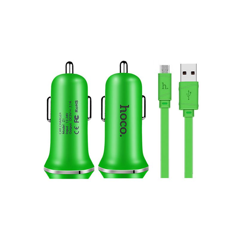 Hoco set Z1 Auto punjač i kabl micro USB zeleni