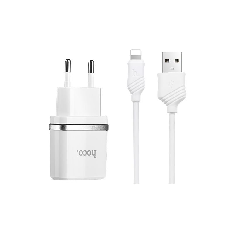 Hoco set C12 Smart dual USB kućni punjač 2,4A beli sa lighting kablom