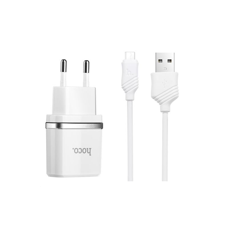 Hoco set C12 Smart dual USB kućni punjač 2,4A beli micro USB kabl