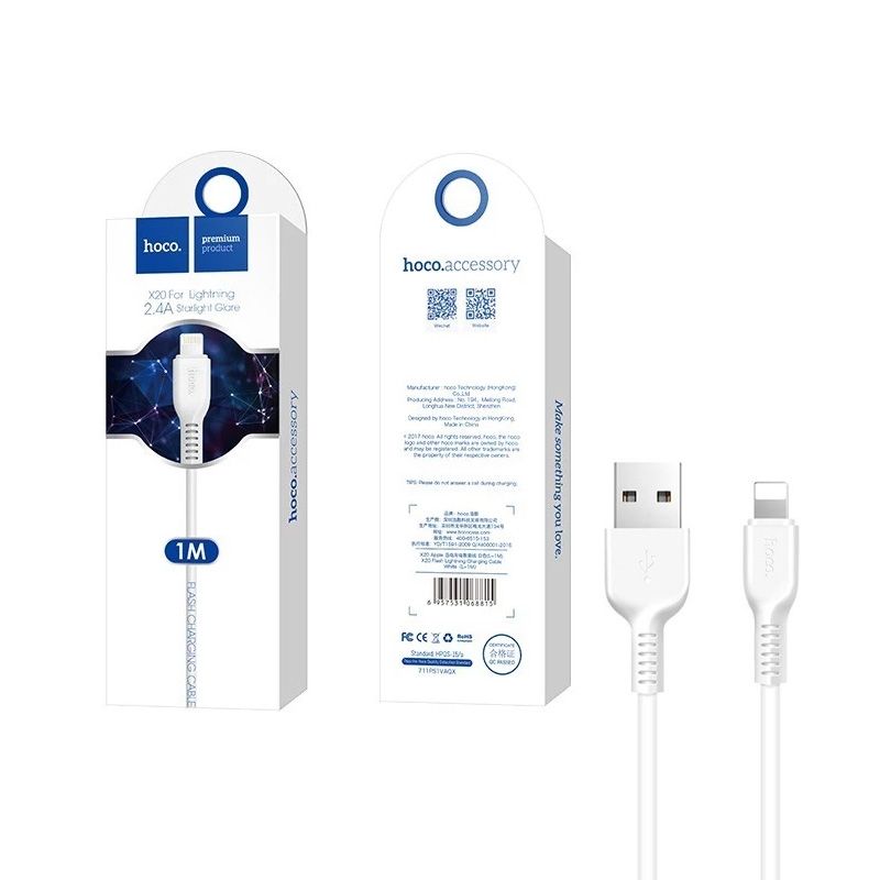 Hoco X20 Flash lightning USB kabl za iPhone beli 1m