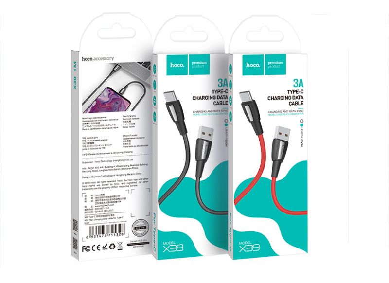 HOCO X39 Titan charging data cable for Type-C - red and black